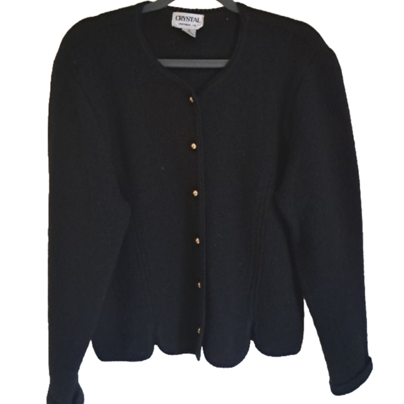 Vintage Crystal Sportswear 100% Boiled Wool Black Women's Cardigan,  Size medium - Picture 1 of 6